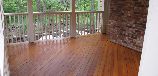 douglas fir deck with teak stain sealer and opaque (navajo white) color on rails D Fir in Teak and Opaque rails